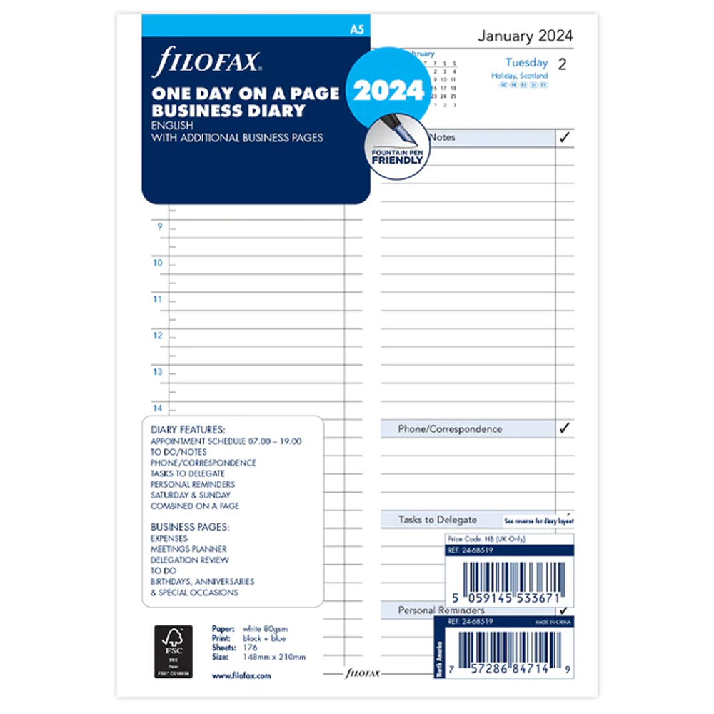 Filofax 2024 Business Day Per Page with Appointments